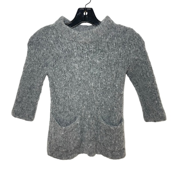Crewcuts Gray knit sweater with a high collar and two front pockets 3/4 Sleeves - Picture 1 of 7